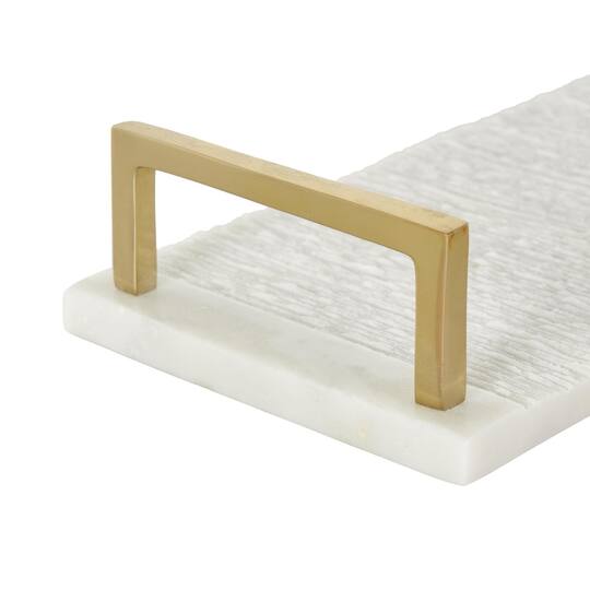 White with Gold Handles Marble Textured Tray Set